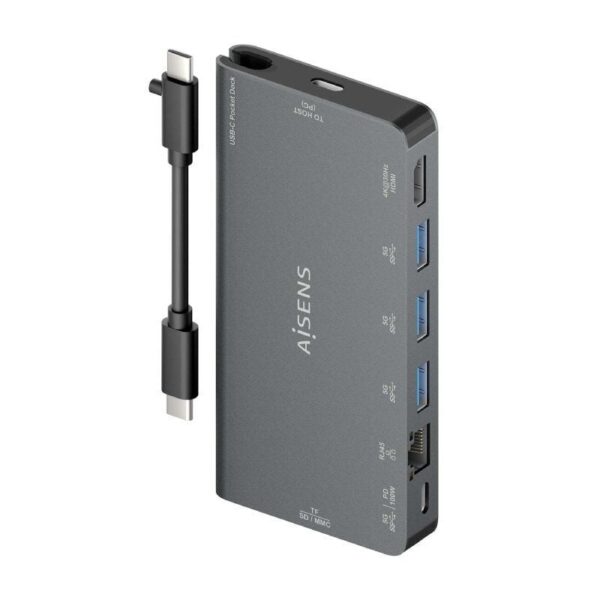 Docking USB Tipo-C Aisens ASUC-8P015-GR/ 1xHDMI/ 3xUSB/ 1xRJ45/ 1xLector Tarjetas / 1xUSB Tipo-C/ Gris - Imagen 3