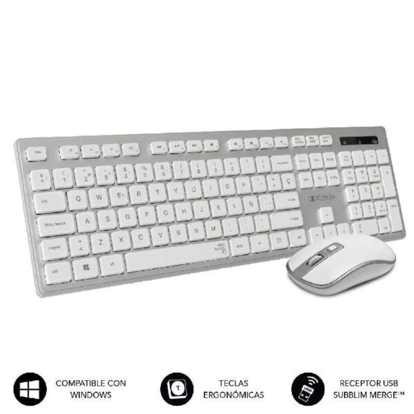 Teclado y ratón inalámbrico subblim combo wireless ergo keys silent flat hq/ plata y blanco