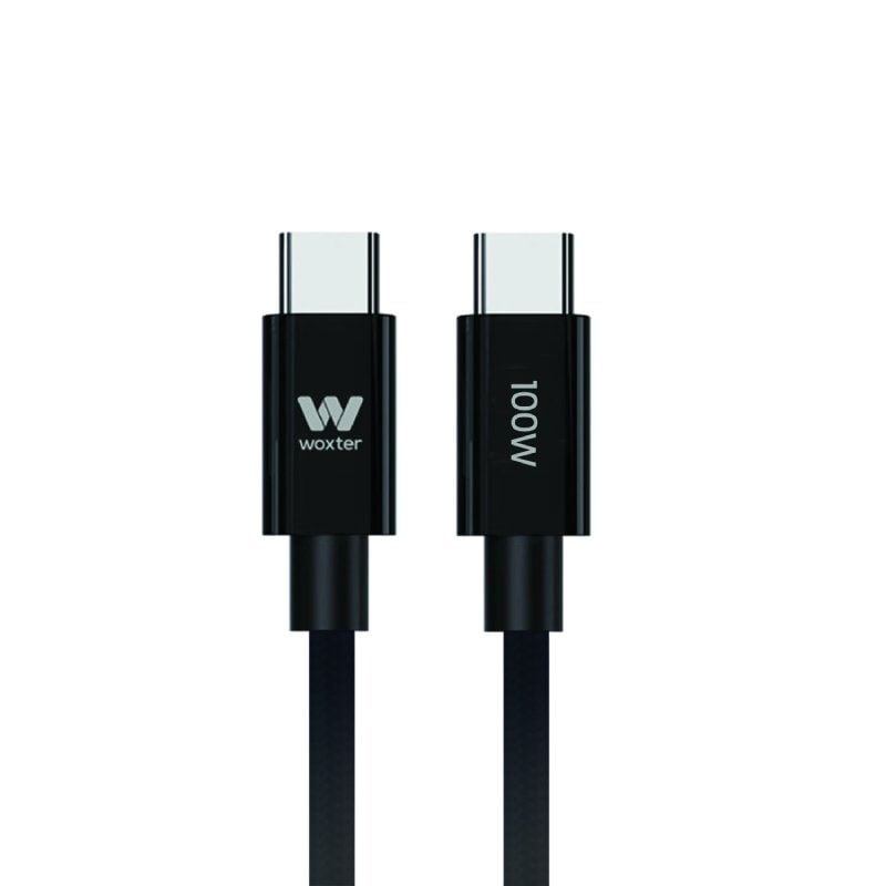 Cable USB 2.0 Tipo-C Woxter PE26-191/ USB Tipo-C Macho – USB Tipo-C Macho/ Hasta 100W/ 480Mbps/ 3m/ Negro