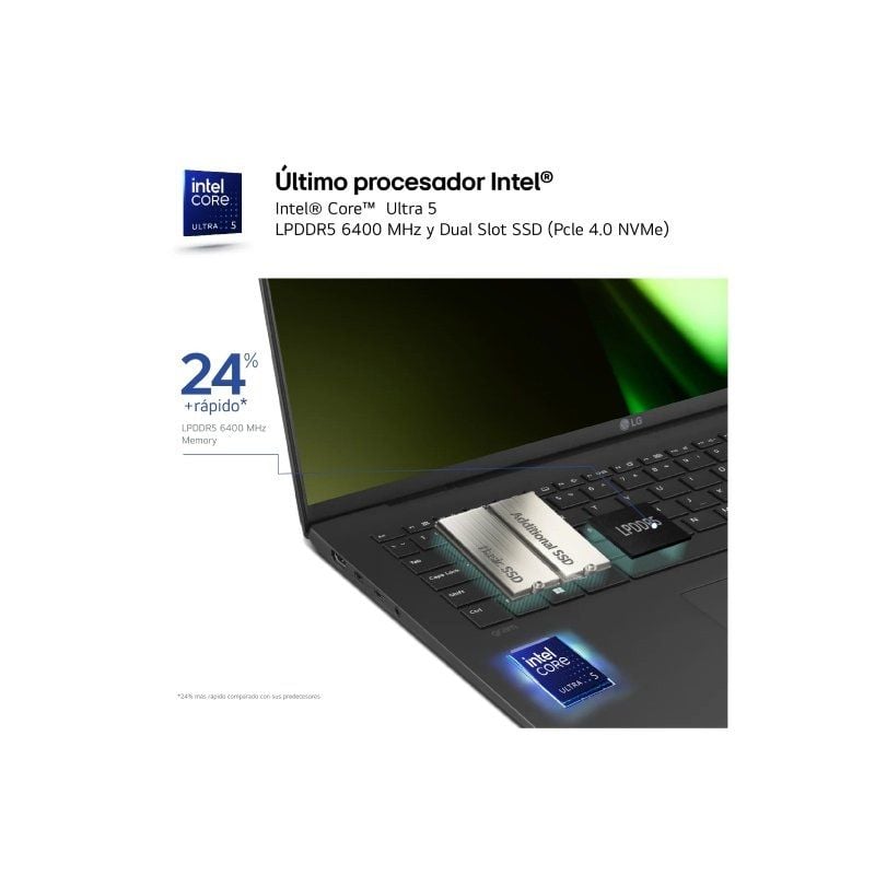 Portátil lg gram 14z90s-g.aa55b intel core ultra 5-125h/ 16gb/ 512b ssd/ 14"/ win11 - Imagen 2