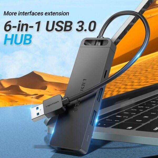 Docking USB 3.0 Vention CHVBB/ 3xUSB/ 1xMicroUSB PD/ 1xLector Tarjetas/ Negro - Imagen 2