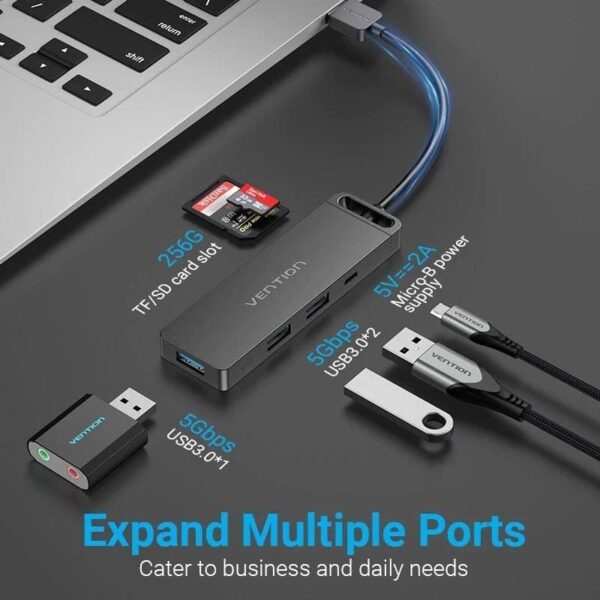 Docking USB 3.0 Vention CHVBB/ 3xUSB/ 1xMicroUSB PD/ 1xLector Tarjetas/ Negro - Imagen 3