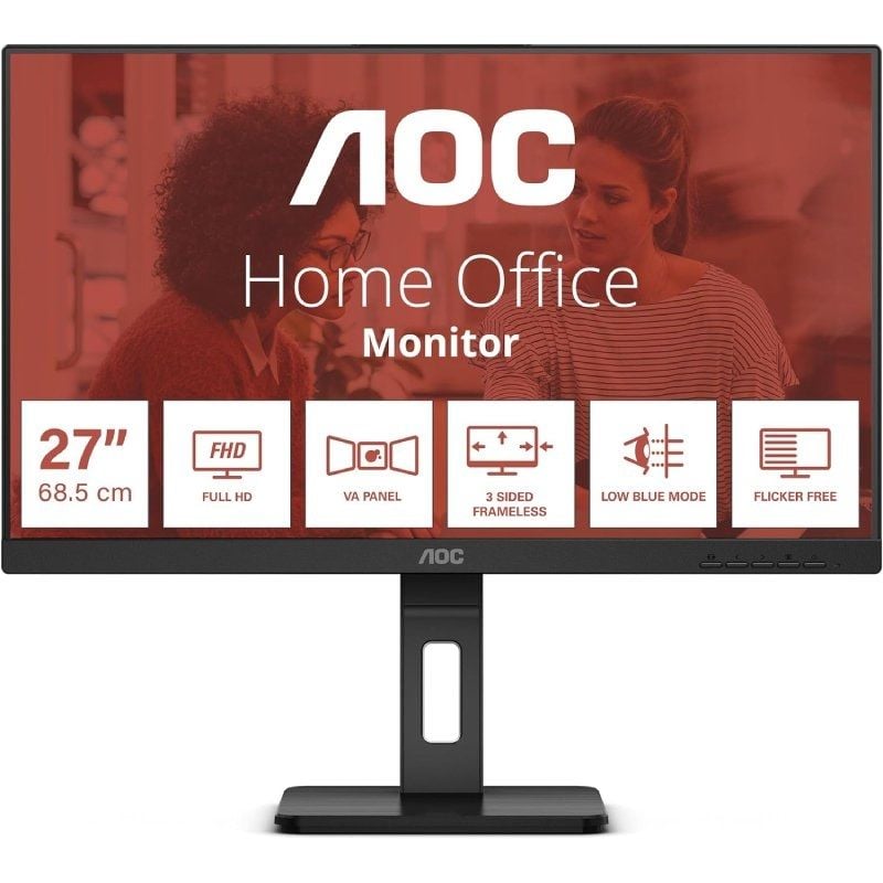 Monitor Profesional AOC 27E3QAF 27″/ Full HD/ Multimedia/ Regulable en altura/ Negro