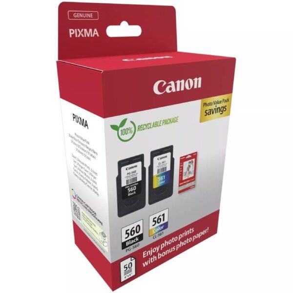 Cartucho de Tinta Original Canon PG-560 + CL-561 Multipack/ Negro/ Tricolor + Papel Fotográfico - Imagen 2