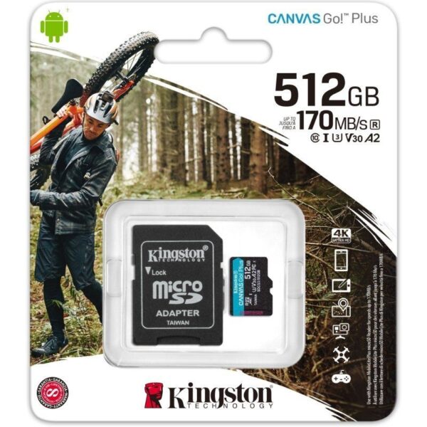 Tarjeta de Memoria Kingston CANVAS Go! Plus 512GB microSD XC con Adaptador/ Clase 10/ 170MBs - Imagen 3