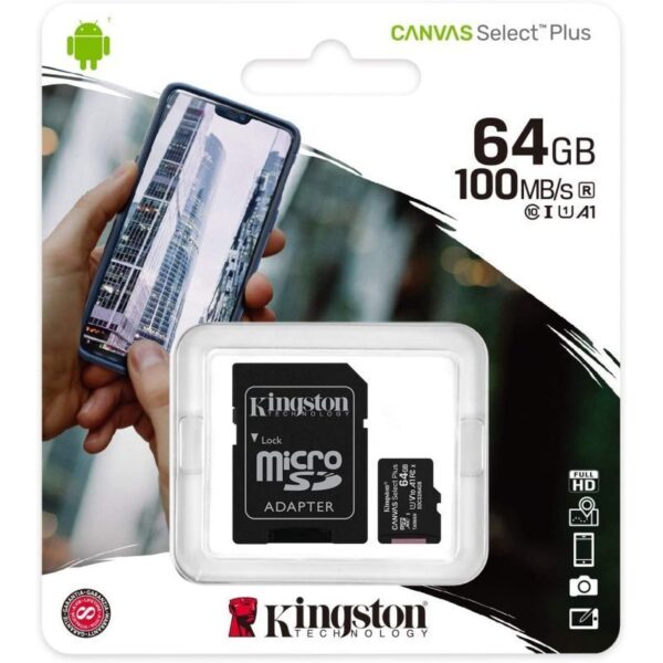 Tarjeta de Memoria Kingston CANVAS Select Plus 64GB microSD XC con Adaptador/ Clase 10/ 100MBs - Imagen 3