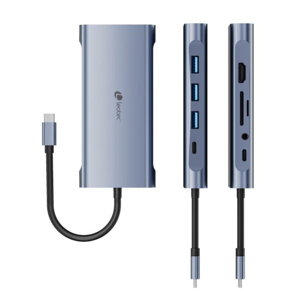 Docking USB Tipo-C Leotec LEDS01/ 3xUSB/ 2xUSB Tipo-C/ 1xUSB Tipo-C PD/ 1xHDMI 4K/ 1xVGA/ 1xRJ45/ 1xAudio/ 1xLector Tarjetas SD y MicroSD/ Gris - Imagen 3