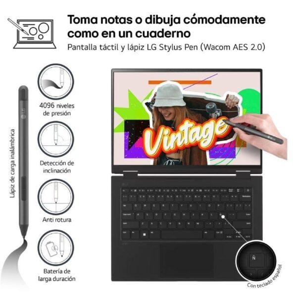 Portátil LG Gram 14T90S-G.AA75B Intel Core Ultra 7-155H/ 16GB/ 512GB SSD/ 14" Táctil/ Win11 - Imagen 3