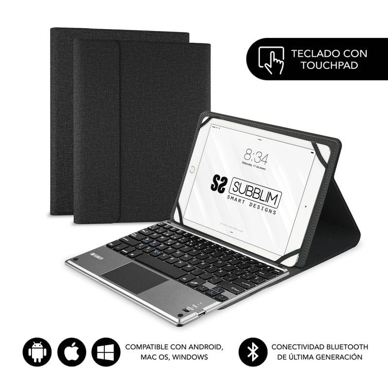 Funda con Teclado Subblim Keytab Pro Bluetooth Touchpad para Tablets de 10.1″-10.8″/ Negra