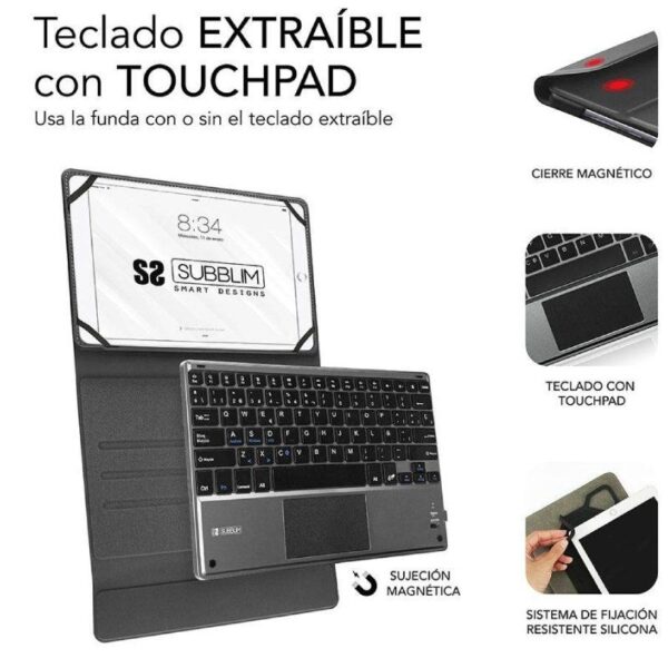 Funda con Teclado Subblim Keytab Pro Bluetooth Touchpad para Tablets de 10.1"-10.8"/ Negra - Imagen 3