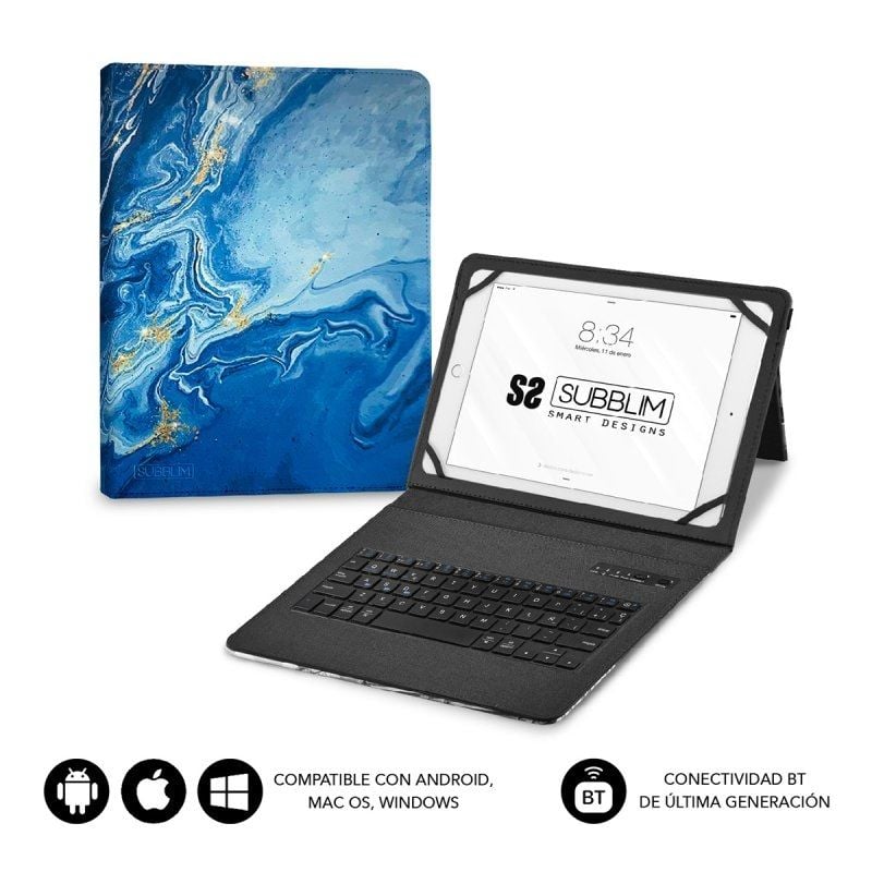 Funda con Teclado Subblim Keytab Pro Bluetooth para Tablets de 9″-11″/ Marmol Azul