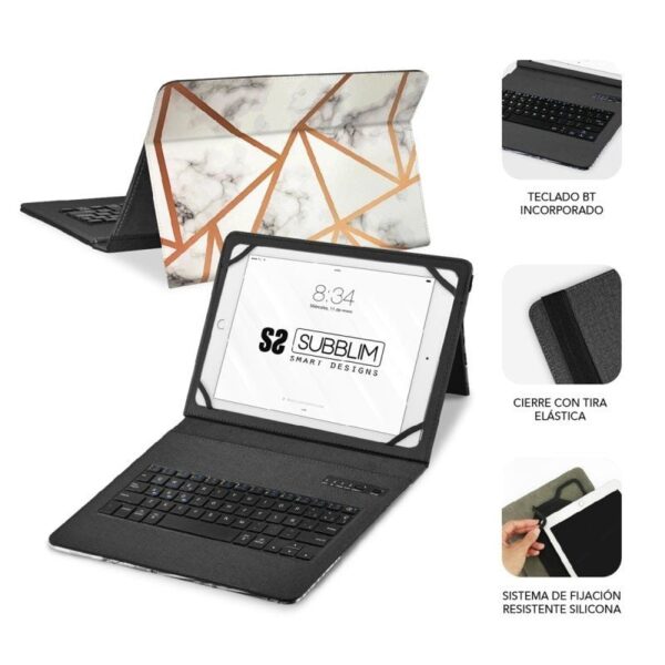 Funda con Teclado Subblim Keytab Pro Bluetooth para Tablets de 9"-11"/ Marmol Blanco - Imagen 2
