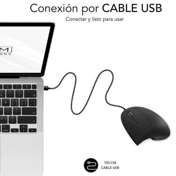 Ratón Ergonómico Subblim Glide Vertical Ergo Wired/ Hasta 1600 DPI/ Negro - Imagen 2