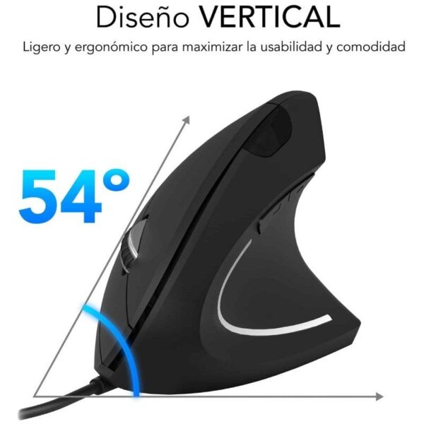 Ratón Ergonómico Subblim Glide Vertical Ergo Wired/ Hasta 1600 DPI/ Negro - Imagen 3
