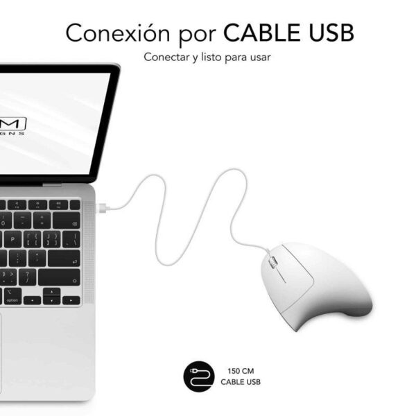 Ratón Ergonómico Subblim Glide Vertical Ergo Wired/ Hasta 1600 DPI/ Blanco - Imagen 2