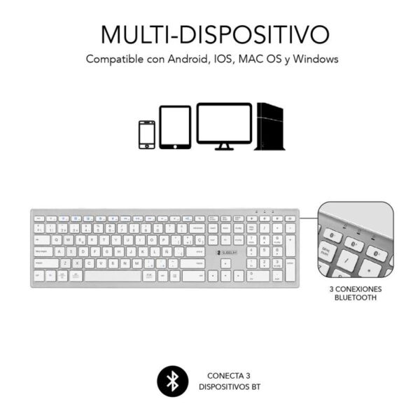 Teclado Inalámbrico por Bluetooth Subblim 2PUE200 Pure Extended/ Plata - Imagen 2