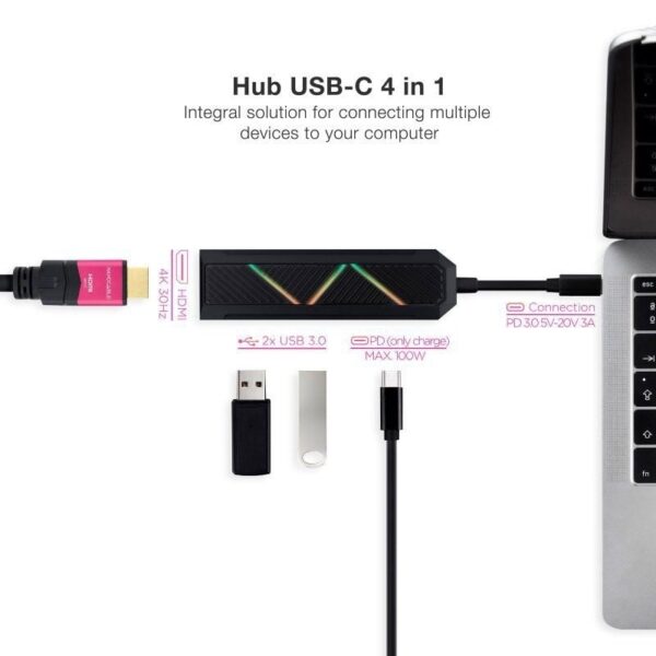 Docking USB Tipo-C Nanocable 10.16.0401/ 2xUSB/ 1xUSB Tipo-C PD/ 1xHDMI 2.0 - Imagen 2