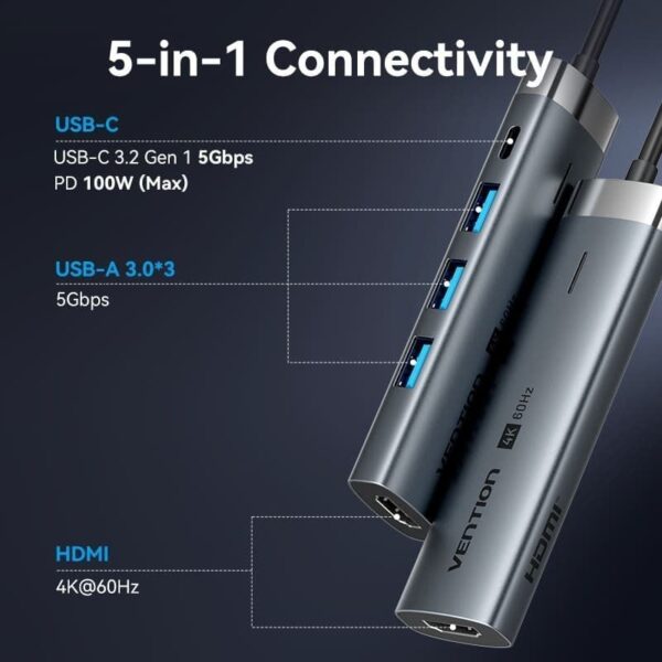 Docking USB Tipo-C Vention TGMHB/ 3xUSB/ 1xHDMI/ 1xUSB Tipo-C PD - Imagen 2