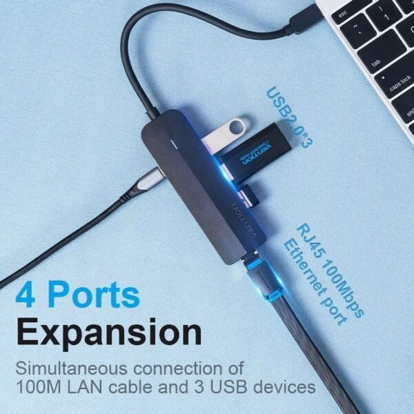Docking USB Tipo-C Vention TGOBB/ 3xUSB/ 1xRJ45/ 1x Micro B PD/ Negro - Imagen 2