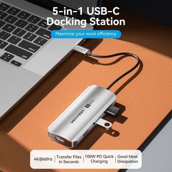 Docking USB Tipo-C Vention TQDHB/ 1xHDMI 4K/ 3xUSB/ 1xUSB Tipo-C PD/ Gris - Imagen 2