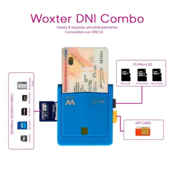 Lector de DNI y Tarjetas Woxter Combo PE26-146/ Azul/ USB 2.0 - Imagen 3