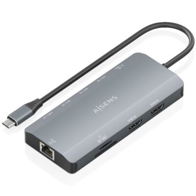 Docking usb tipo-c aisens asuc-10p052-gr/ 2xhdmi 4k/ 1xrj45/ 3xusb/ 1xusb tipo-c/ 1xusb tipo-c pd/ 1xlector de tarjetas/ gris