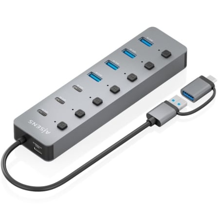Hub usb tipo-c + usb 3.1 aisens asuc-8p043-gr/ 4xusb/ 3xusb tipo-c/ 1xusb tipo-c pd/ gris - Imagen 5