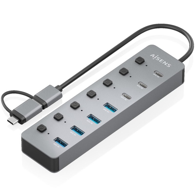 Hub usb tipo-c + usb 3.1 aisens asuc-8p043-gr/ 4xusb/ 3xusb tipo-c/ 1xusb tipo-c pd/ gris - Imagen 2