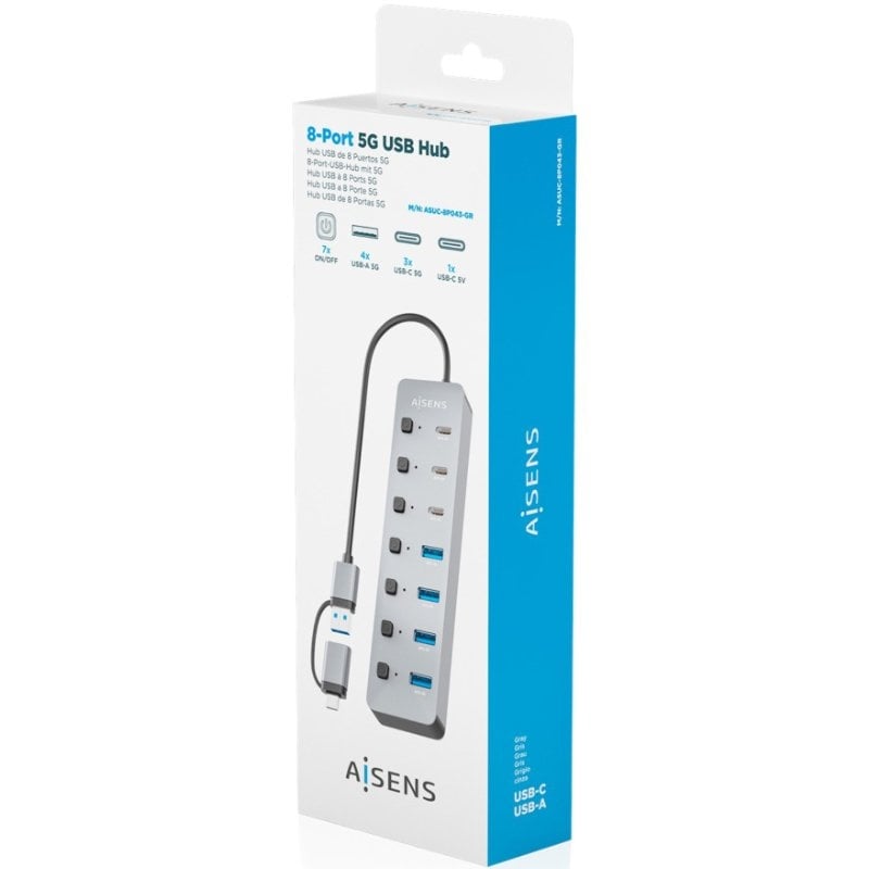 Hub usb tipo-c + usb 3.1 aisens asuc-8p043-gr/ 4xusb/ 3xusb tipo-c/ 1xusb tipo-c pd/ gris - Imagen 4