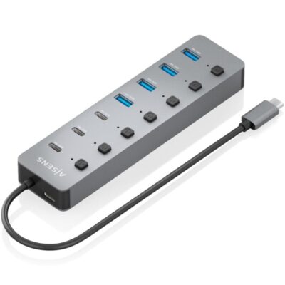 Hub usb tipo-c 3.2 aisens asuc-8p044-gr/ 4xusb/ 3xusb tipo-c/ 1xusb tipo-c pd/ gris