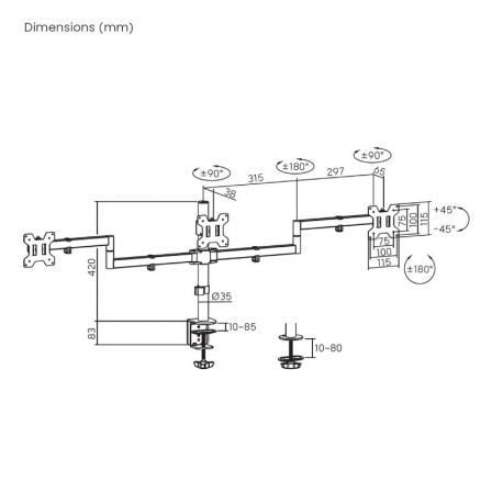 Soporte de mesa para 3 monitores aisens dt27tsr-281/ giratorio/ inclinable/ hasta 10kg - Imagen 9