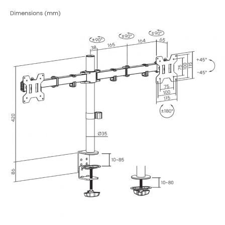 Soporte de mesa para 2 monitores aisens dt32tsr-279/ giratorio/ inclinable/ hasta 10kg - Imagen 9