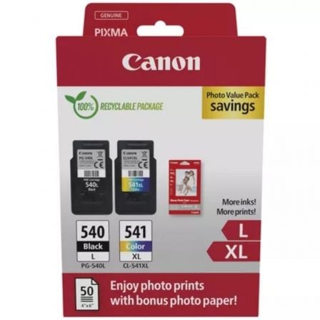 Cartucho de tinta original canon pg-540l + cl-541 xl multipack alta capacidad/ negro/ tricolor + papel fotográfico - Imagen 2