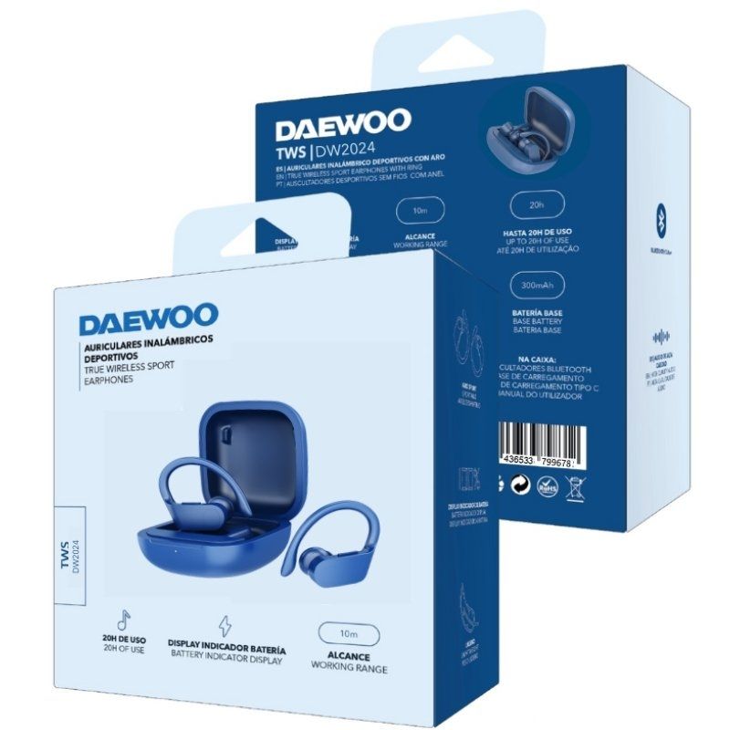 Auriculares deportivos bluetooth daewoo dw2024 con estuche de carga/ autonomía 5h/ azules - Imagen 4