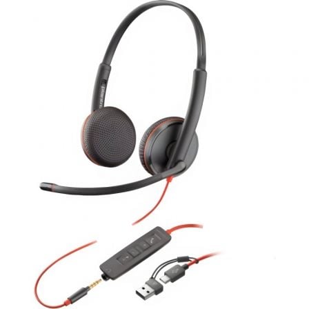 Auriculares poly blackwire 3225 + 3.5 mm + adaptador usb-c/a/ con micrófono/ jack 3.5 - usb tipo-c/ bulk/ negros - Imagen 3