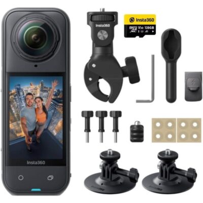 Cámara digital deportiva insta360 x5 motorcycle bundle/ 8k/ ángulo de visión 360º/ negra