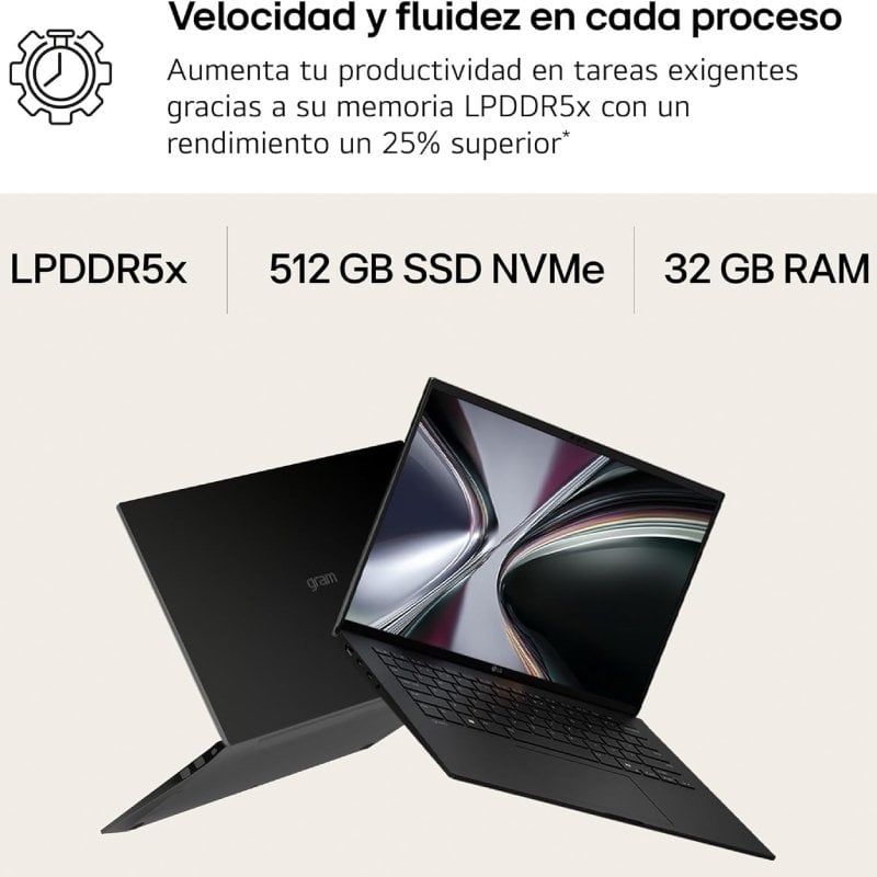 Portátil lg gram 14z95u-g.au85bn ryzen ai 7 450/ 32gb/ 512gb ssd/ 14/ win11 - Imagen 2