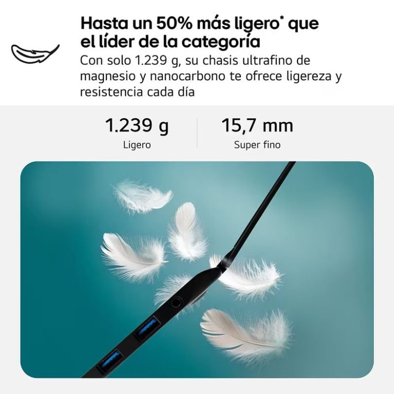 Portátil lg gram 16z90tl-g.au85bn intel core ultra 7-258v/ 32gb/ 512gb ssd/ 16/ win11 - Imagen 3