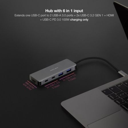 Docking tipo-c nanocable 10.16.1006/ 2xusb/ 1xhdmi 4k/ 2xusb tipo-c/ 1xusb tipo-c pd/ gris - Imagen 8