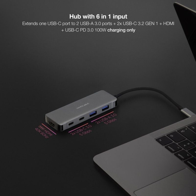 Docking tipo-c nanocable 10.16.1006/ 2xusb/ 1xhdmi 4k/ 2xusb tipo-c/ 1xusb tipo-c pd/ gris - Imagen 3