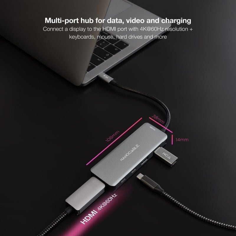 Docking tipo-c nanocable 10.16.1006/ 2xusb/ 1xhdmi 4k/ 2xusb tipo-c/ 1xusb tipo-c pd/ gris - Imagen 5