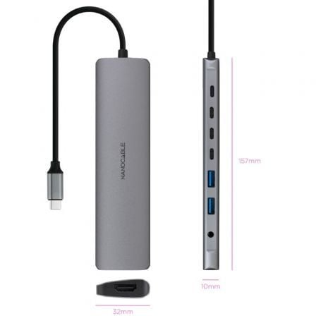 Docking tipo-c nanocable 10.16.4608/ 2xusb/ 3xusb tipo-c/ 1xhdmi 4k/ 1xjack 3.5/ 1xusb tipo-c pd/ gris - Imagen 6