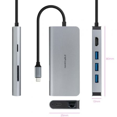Docking tipo-c nanocable 10.16.4609/ 3xusb/ 1xhdmi 4k/ 1xrj45/ 1xlector tarjetas/ 1xusb tipo-c pd/ gris - Imagen 6