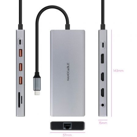 Docking tipo-c nanocable 10.16.4612/ 3xusb/ 1xusb tipo-c/ 2xhdmi 4k/ 1xdisplayport/ 1xrj45/ 1xlector tarjetas/ 1xjack 3.5/ - Imagen 7