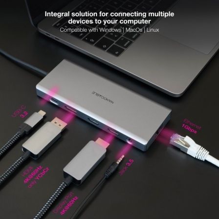 Docking tipo-c nanocable 10.16.4612/ 3xusb/ 1xusb tipo-c/ 2xhdmi 4k/ 1xdisplayport/ 1xrj45/ 1xlector tarjetas/ 1xjack 3.5/ - Imagen 10