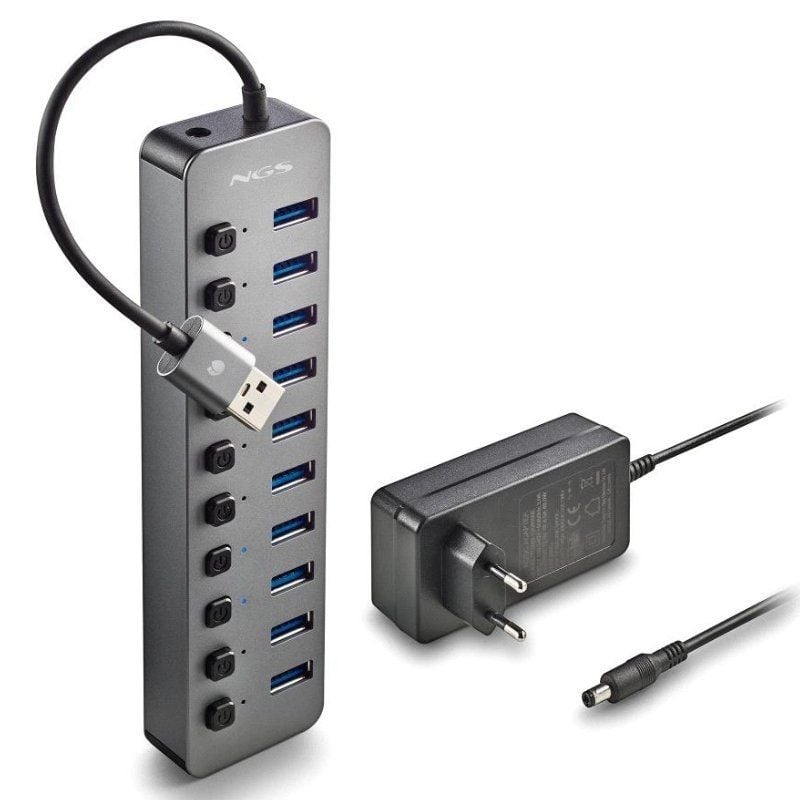 Hub usb ngs ihub10/ 10xusb 3.0/ gris - Imagen 3