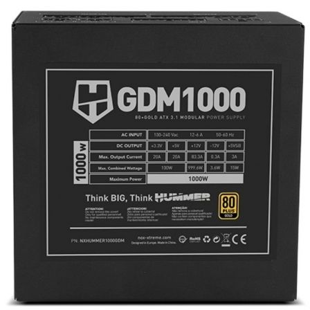 Fuente de alimentación nox hummer gdm/ 1000w/ ventilador 12cm/ atx 3.1/ pcie 5.1/ 80 plus gold - Imagen 10