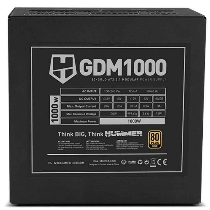 Fuente de alimentación nox hummer gdm/ 1000w/ ventilador 12cm/ atx 3.1/ pcie 5.1/ 80 plus gold - Imagen 5