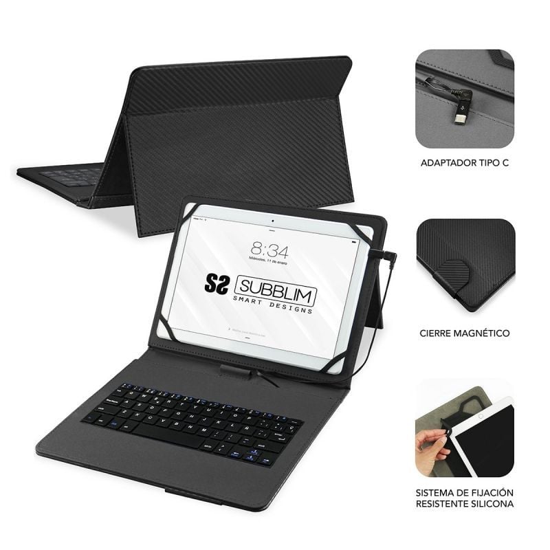 Funda con teclado subblim keytab pro usb para tablets de 10.1-11/ negra - Imagen 2