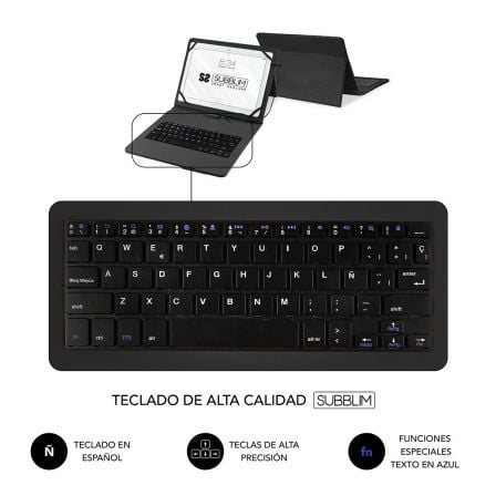 Funda con teclado subblim keytab pro usb para tablets de 10.1-11/ negra - Imagen 8